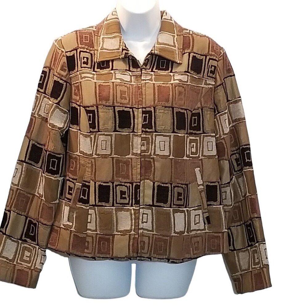 Erin London Jacket Vintage Womens M Textured Patchwork Pockets Lined Full Zip Co
